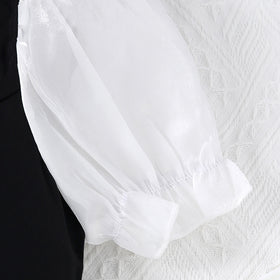 Girls Black and White Puff Sleeves Formal Blazer Dress Casual Dresses