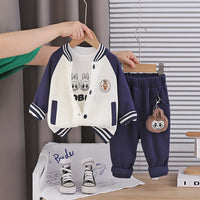 Boys Navy Blue Graphics Printed Varsity Jacket With T-Shirt & Jogger Sets Sets Navy Blue 1-2 Y