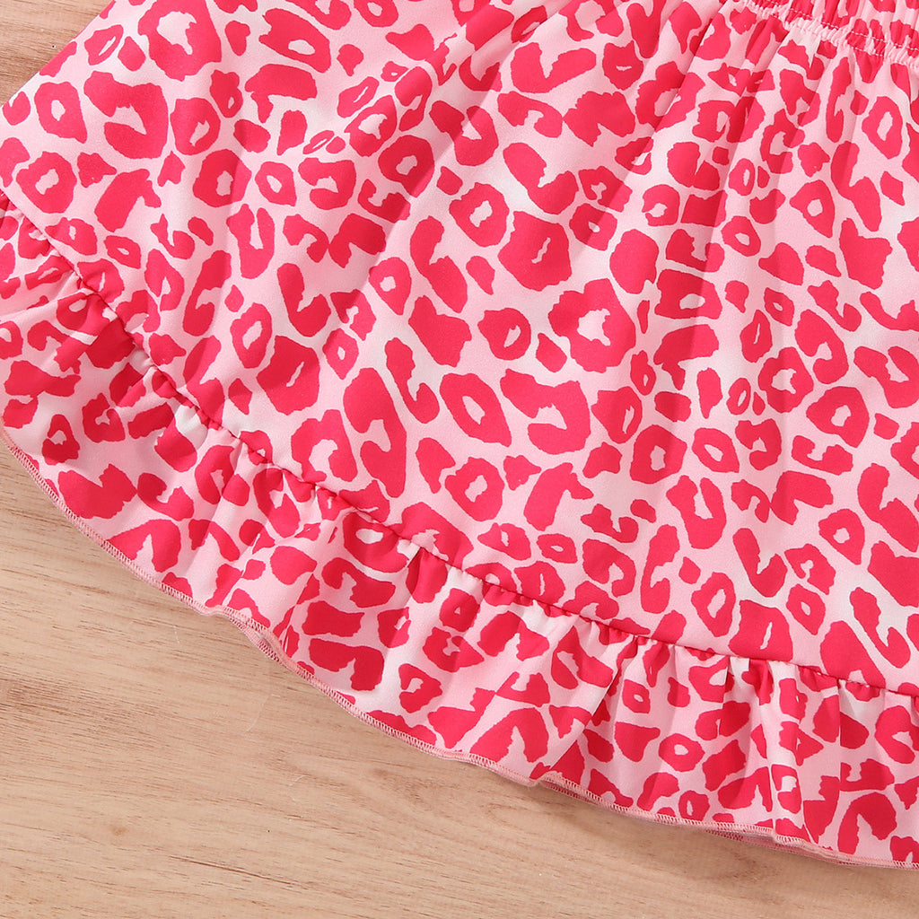 Girls Printed Top with Red Animal Printed Skirt Set Sets