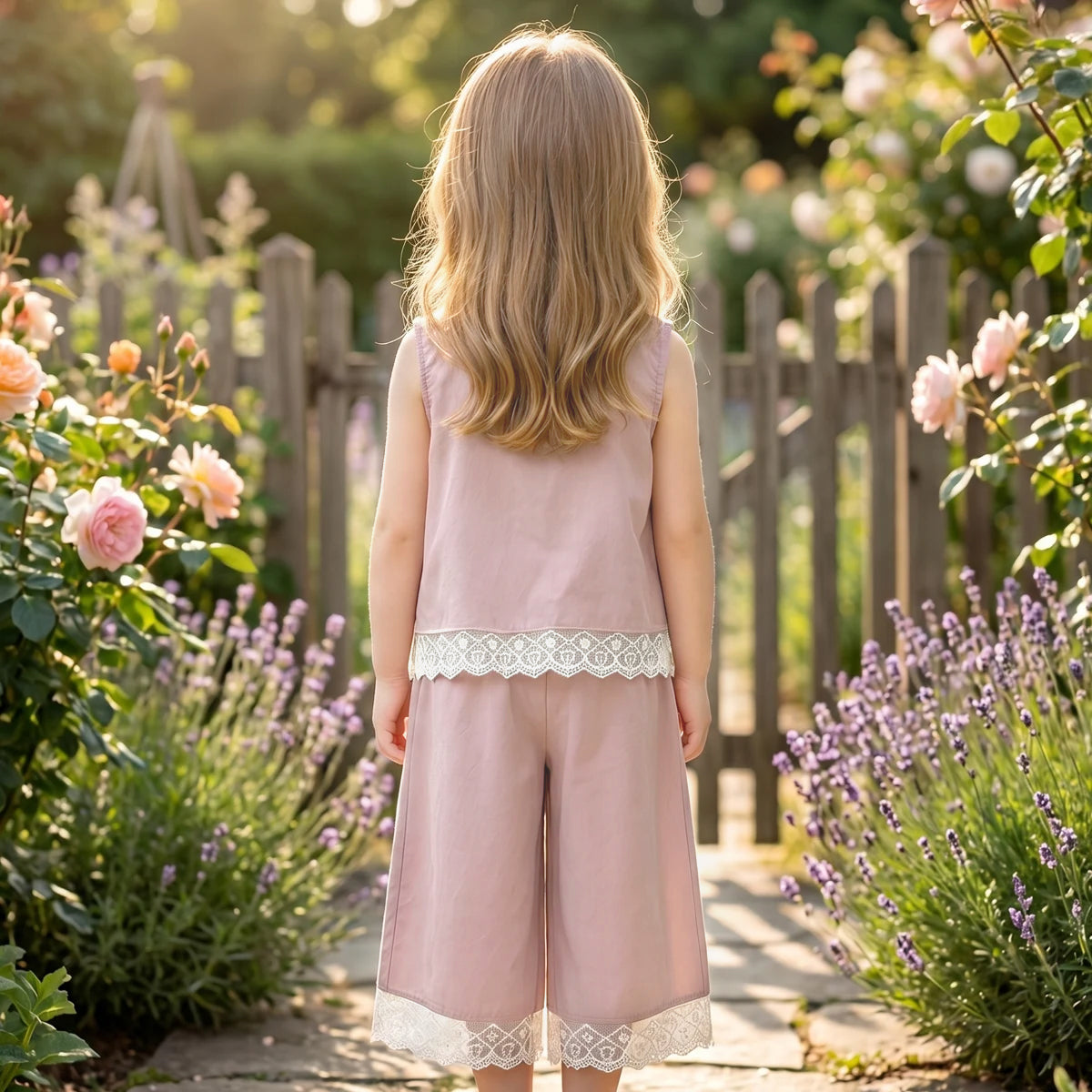 Girls Pink Bow Applique Sleeveless Top With Pants Sets 2 pc. Sets