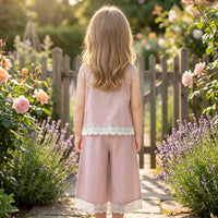 Girls Pink Bow Applique Sleeveless Top With Pants Sets 2 pc. Sets