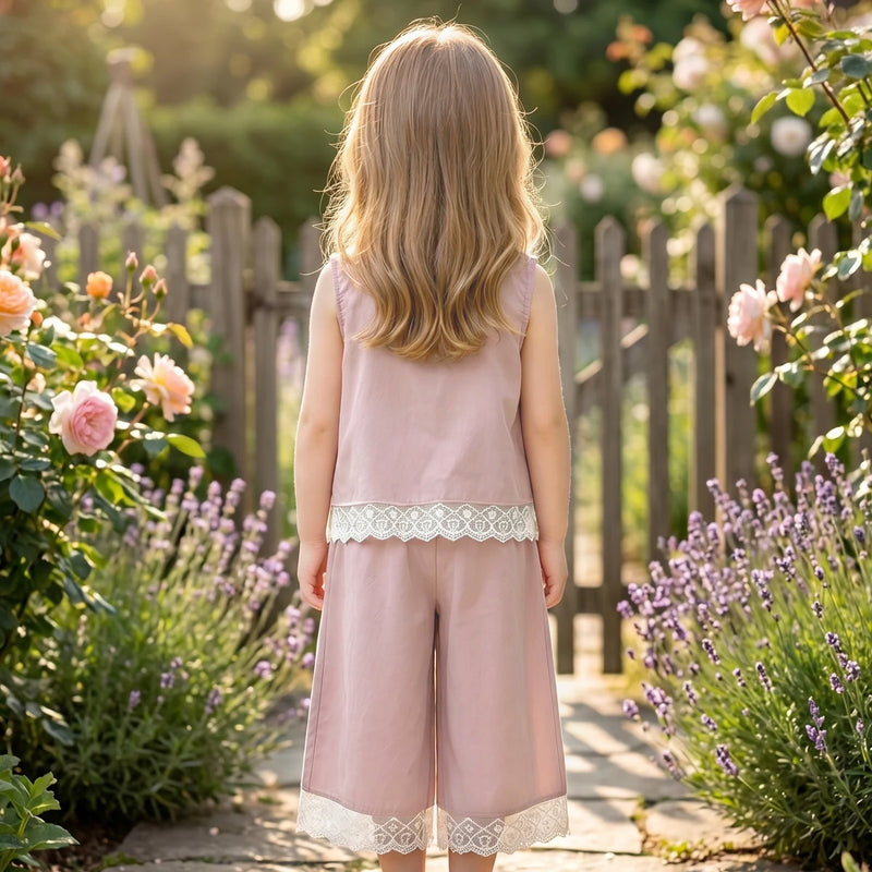 Girls Pink Bow Applique Sleeveless Top With Pants Sets 2 pc. Sets