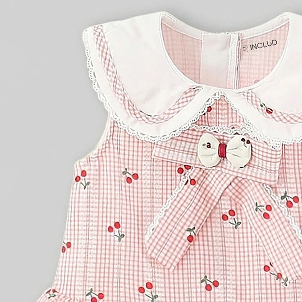 Girls Light Pink Cherry Print A-line Dress Casual Dresses