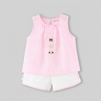 Girls Pink Checked A-line Top With Shorts Sets Sets