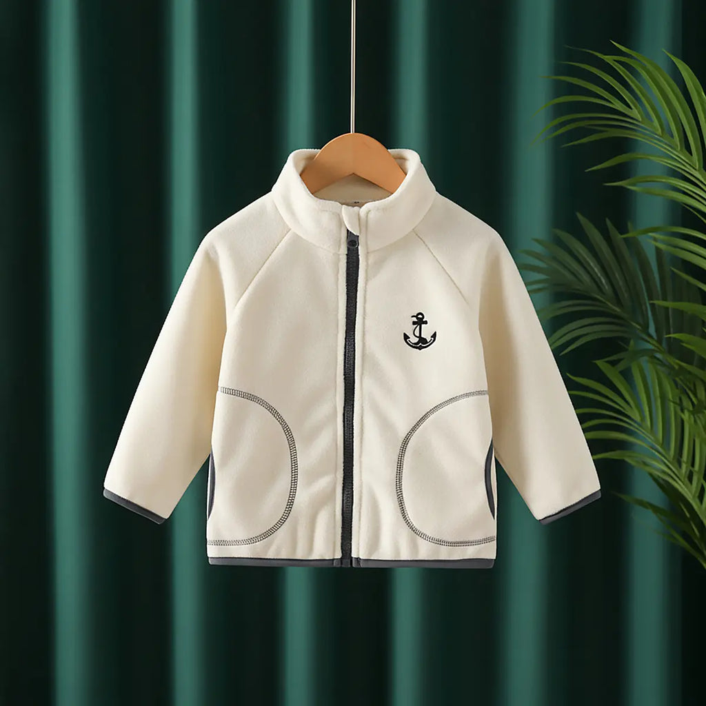 Boys Off White Fleece Embroidered Anchor Logo Zip-up Jacket Coats & Jackets Off White 1-2 Y
