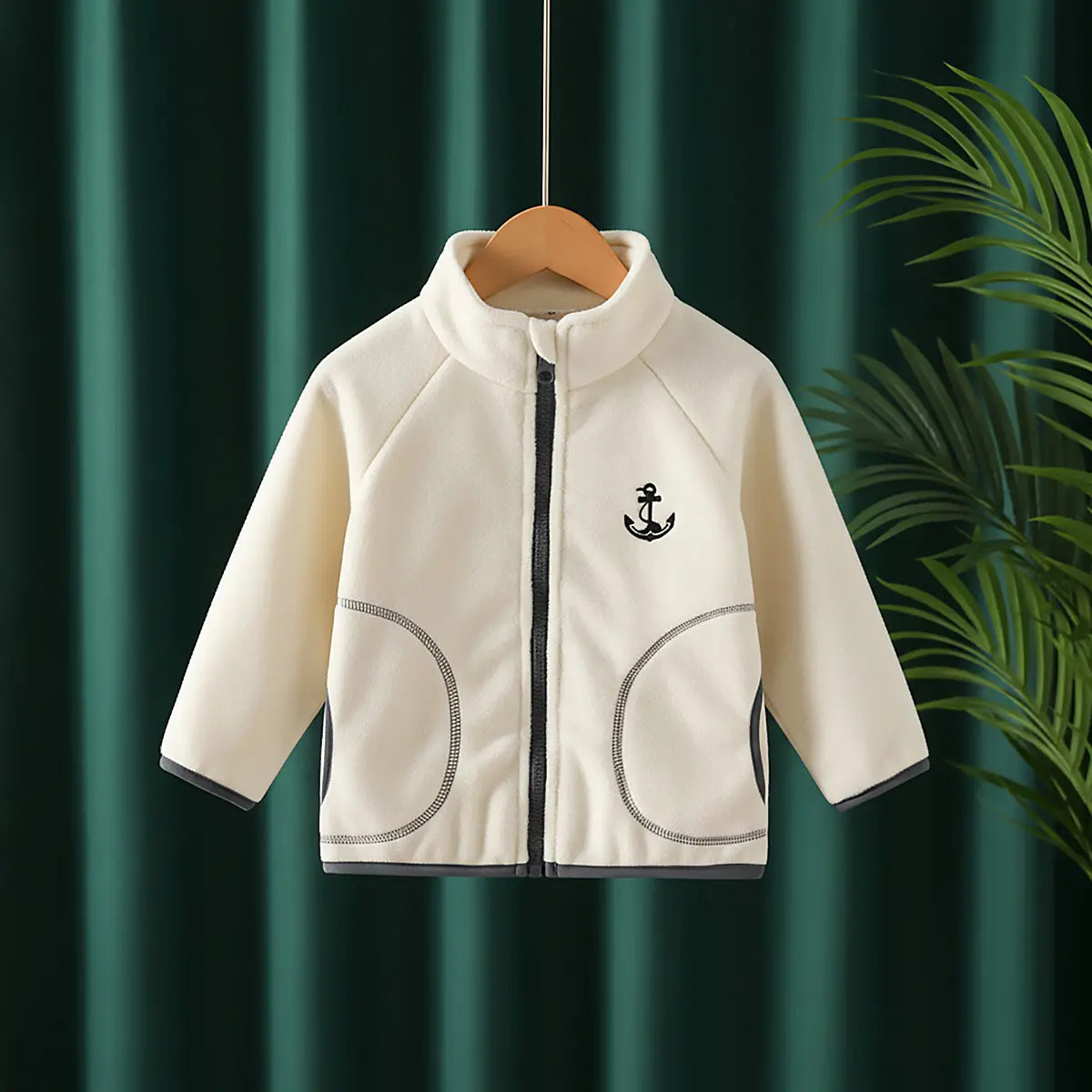Boys Off White Fleece Embroidered Anchor Logo Zip-up Jacket Coats & Jackets Off White 1-2 Y