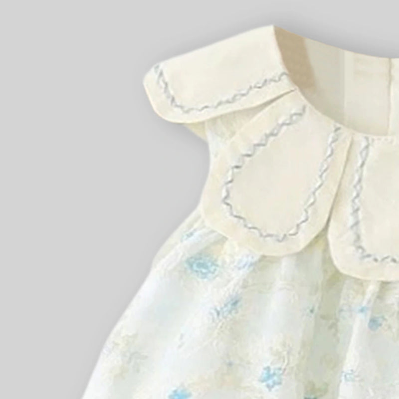 Girls Off White Floral Embroidered Sleeveless Dress Casual Dresses