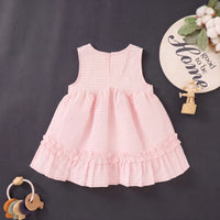 Girls Light Pink Checked Fit & Flare Dress With Ruffle Detail Casual Dresses