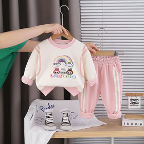 Girls Pink Graphics Printed Sweatshirt With Jogger Sets Sets Pink 1-2 Y