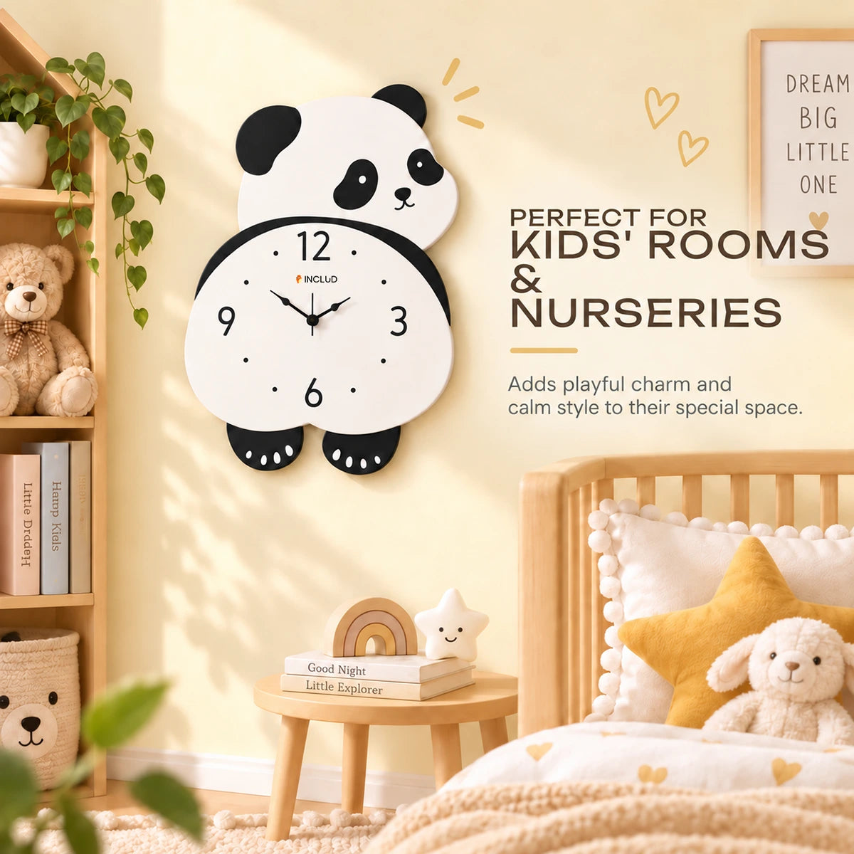 Panda Pendulum Wall Clock for Kids Room - Black & White Trending Accessories