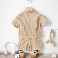 Boys Beige Stripe Short Sleeves Shirt With Shorts Co-ord Sets Sets