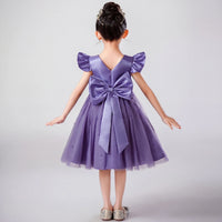 Girls Purple Pearl-Embellished Flutter Sleeve Fit & Flare Dress Casual Dresses