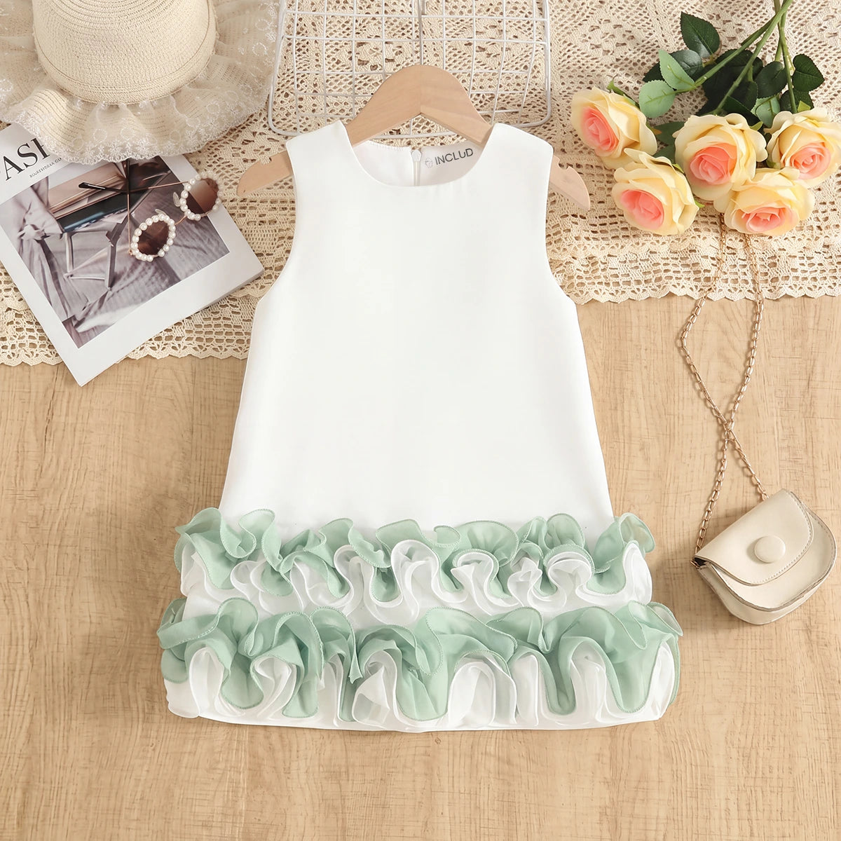 Girls Green Ruffle A-line Party Dress Party Dresses Green 2-3 Y