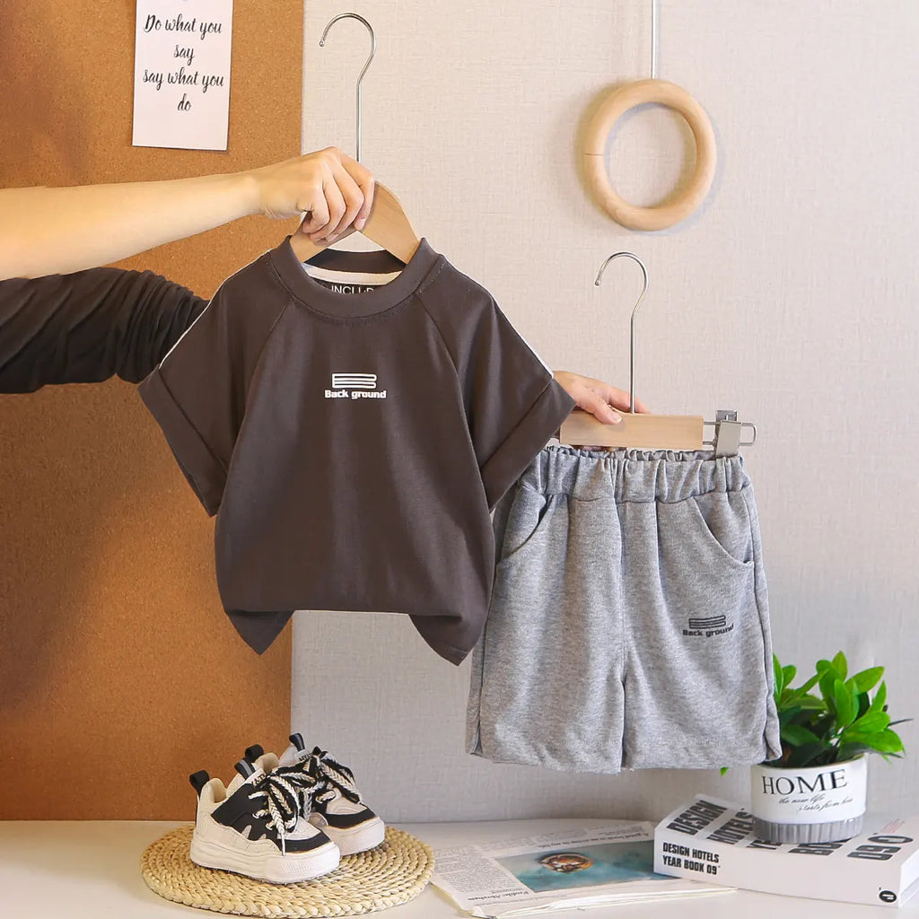 Boys Dark Brown Typographic Print T-shirt With Shorts Set Sets Dark Brown 1-2 Y