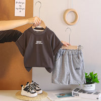 Boys Dark Brown Typographic Print T-shirt With Shorts Set Sets Dark Brown 1-2 Y
