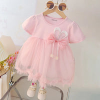 Girls Light Pink Bow Applique Fit & Flare Dress Casual Dresses Light Pink 1-2 Y