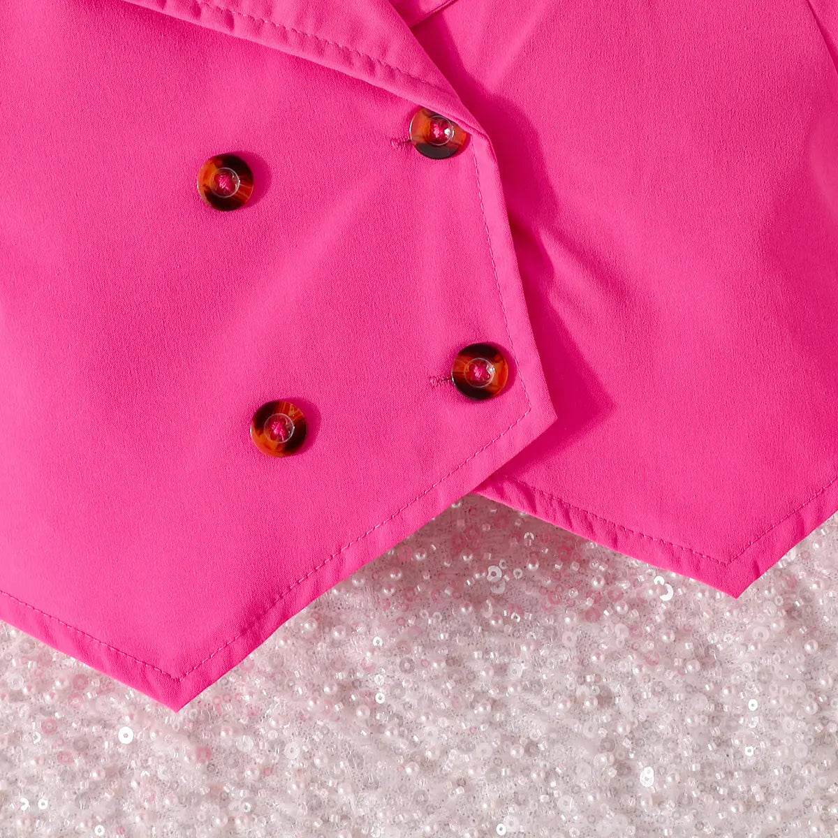 Girls Pink Double-Breasted Blazer Crop Top With Pleated Skirt Co-ord Sets Sets