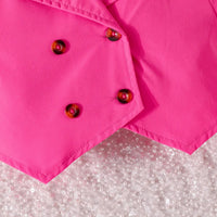 Girls Pink Double-Breasted Blazer Crop Top With Pleated Skirt Co-ord Sets Sets