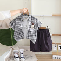 Boys Dark Grey Check Shirt With T-Shirt And Shorts Set Sets Dark Grey 1-2 Y