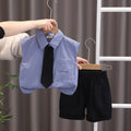 Boys Blue Sleeveless Shirt With Neck Tie And Shorts Set 3 pc. Sets Blue 1-2 Y