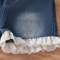 Girls White Sleeveless Top With Denim Shorts Set Sets