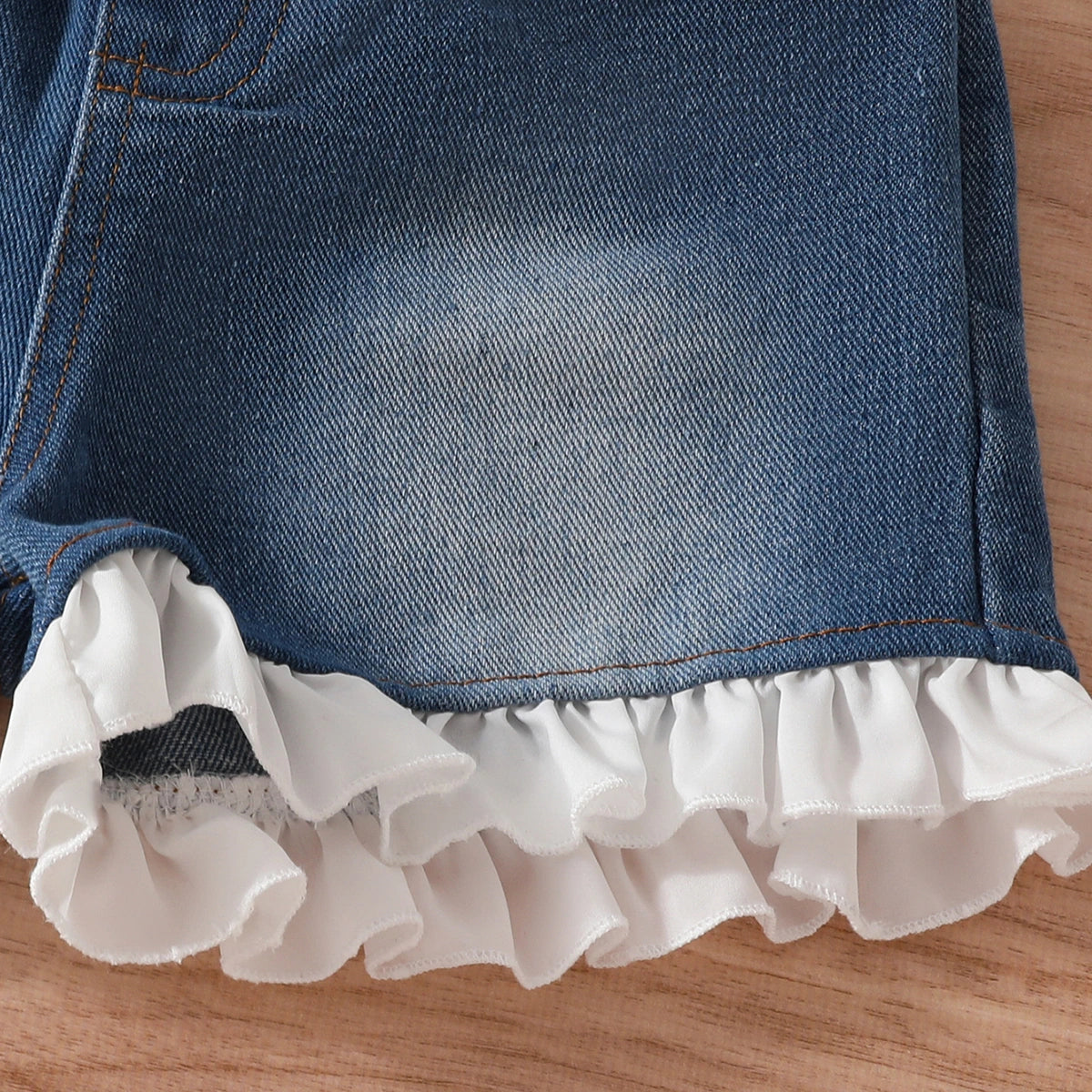 Girls White Sleeveless Top With Denim Shorts Set Sets