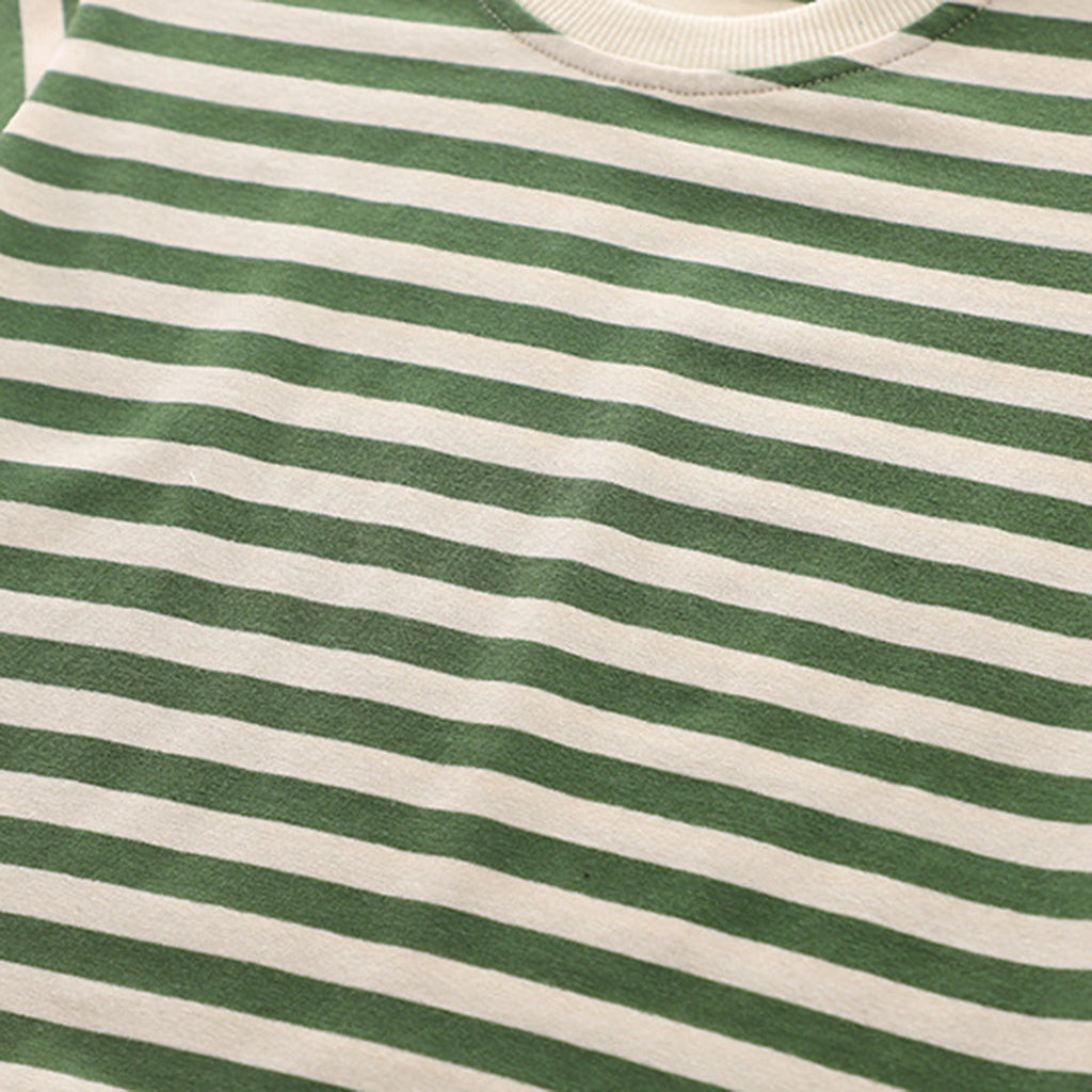 Boys Green Dog Motif Striped Short Sleeve T-Shirt With Dungaree Sets 2 pc. Sets