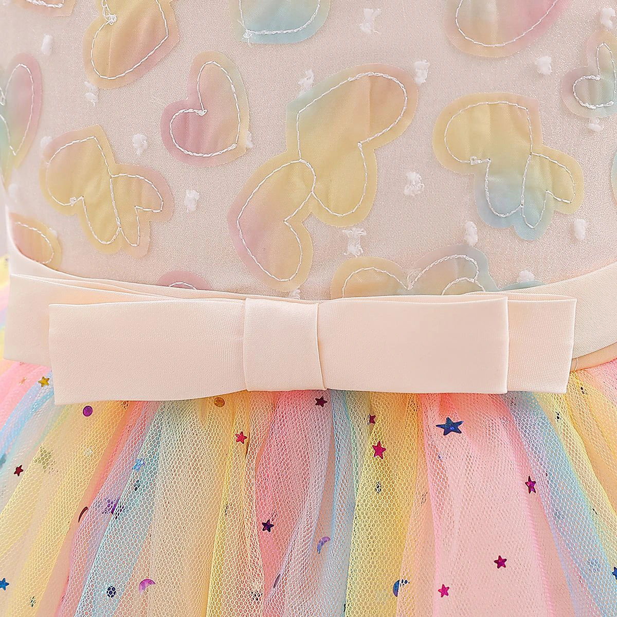 Girls Yellow Heart Applique Fit & Flare Party Wear Dress Party Dresses