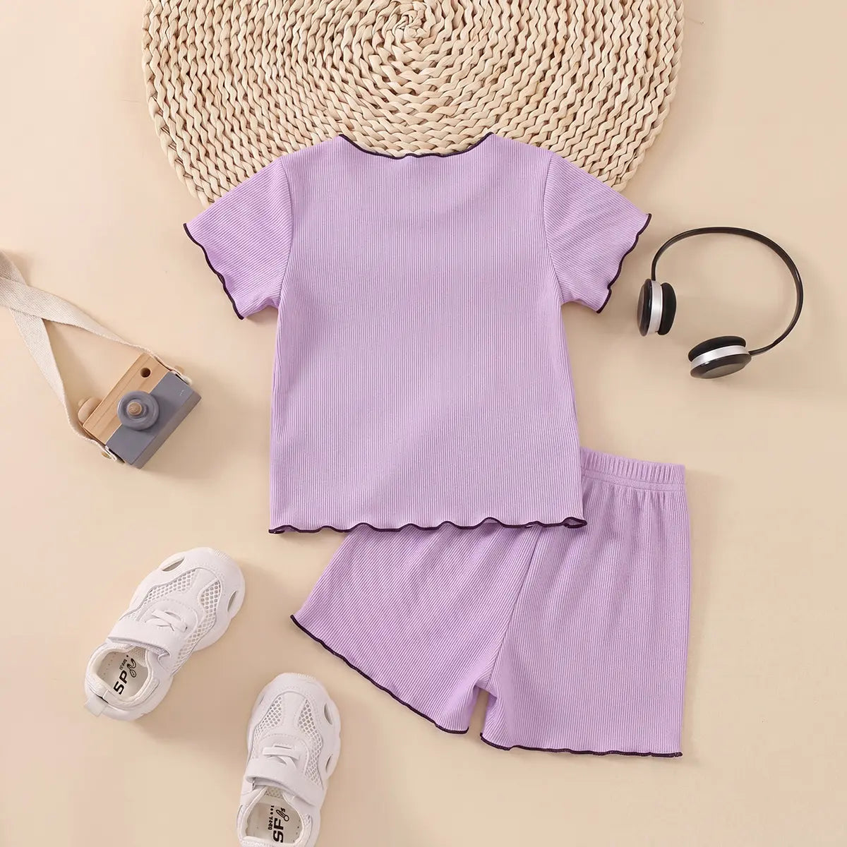 Girls Purple Bear Graphic Printed Short Sleeve Top With Shorts Sets 2 pc. Sets