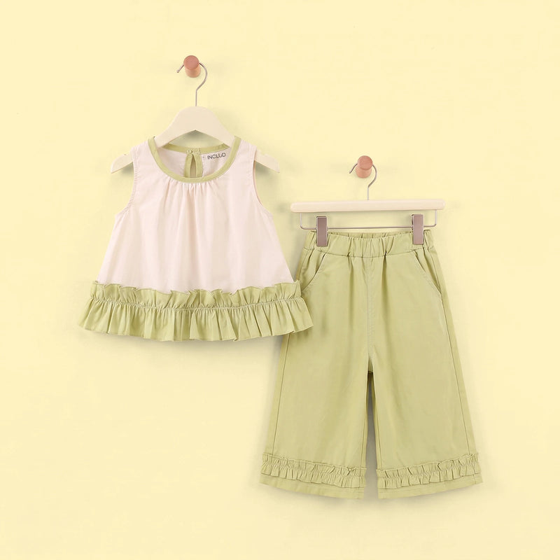 Girls Light Green Sleeveless Top With Pants Sets 2 pc. Sets Light Green 1-2 Y