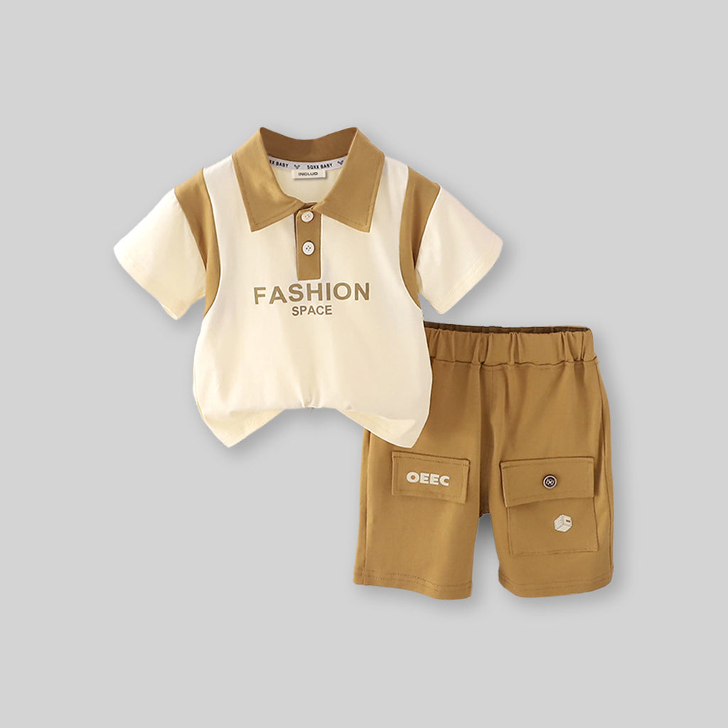 Boys Knitted Polo T-shirt with Shorts Set