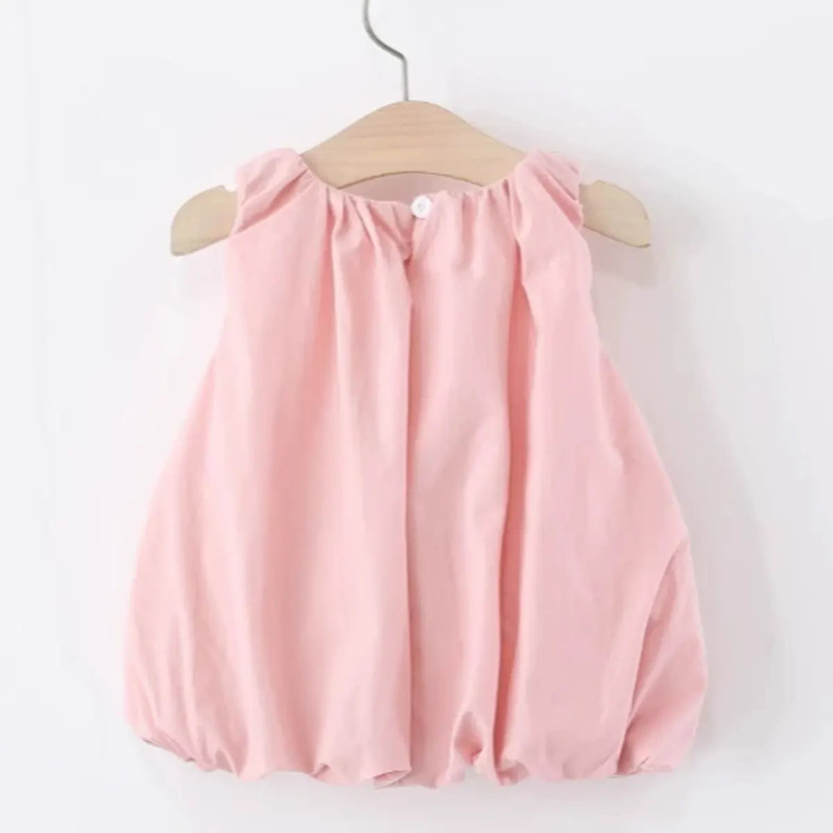 Girls Pink Solid Sleeveless Balloon Dress With Bow Details Casual Dresses