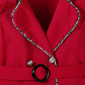 Girls Red Cap Sleeve Belted Blazer Dress Casual Dresses