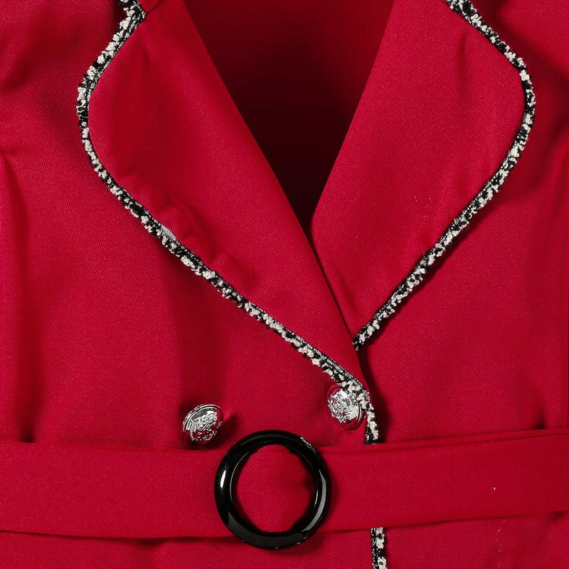 Girls Red Cap Sleeve Belted Blazer Dress Casual Dresses