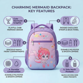Girls Purple Mermaid Print School Backpack Trending Accessories