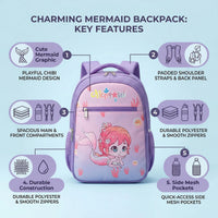 Girls Purple Mermaid Print School Backpack Trending Accessories