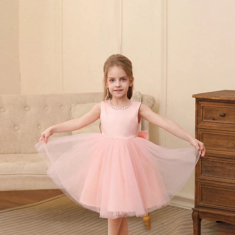 Girls Pink Beaded Neck Sleeveless Fit & Flare Party Wear Dress Party Dresses Pink 2-3 Y