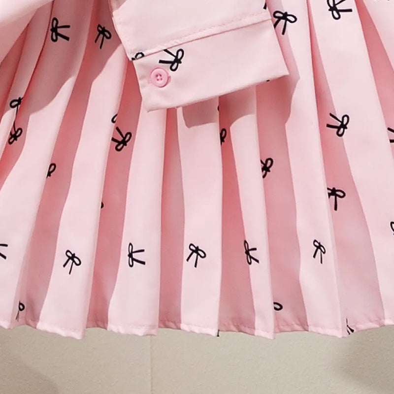 Girls Pink Bow Printed Shirt With Cami Top & Skirt Sets Sets