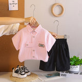 Boys Pink Stripes Short Sleeves Shirt With Shorts Sets