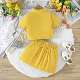 Girls Yellow Self-Design Crop Length Top With Skirt Sets 2 pc. Sets