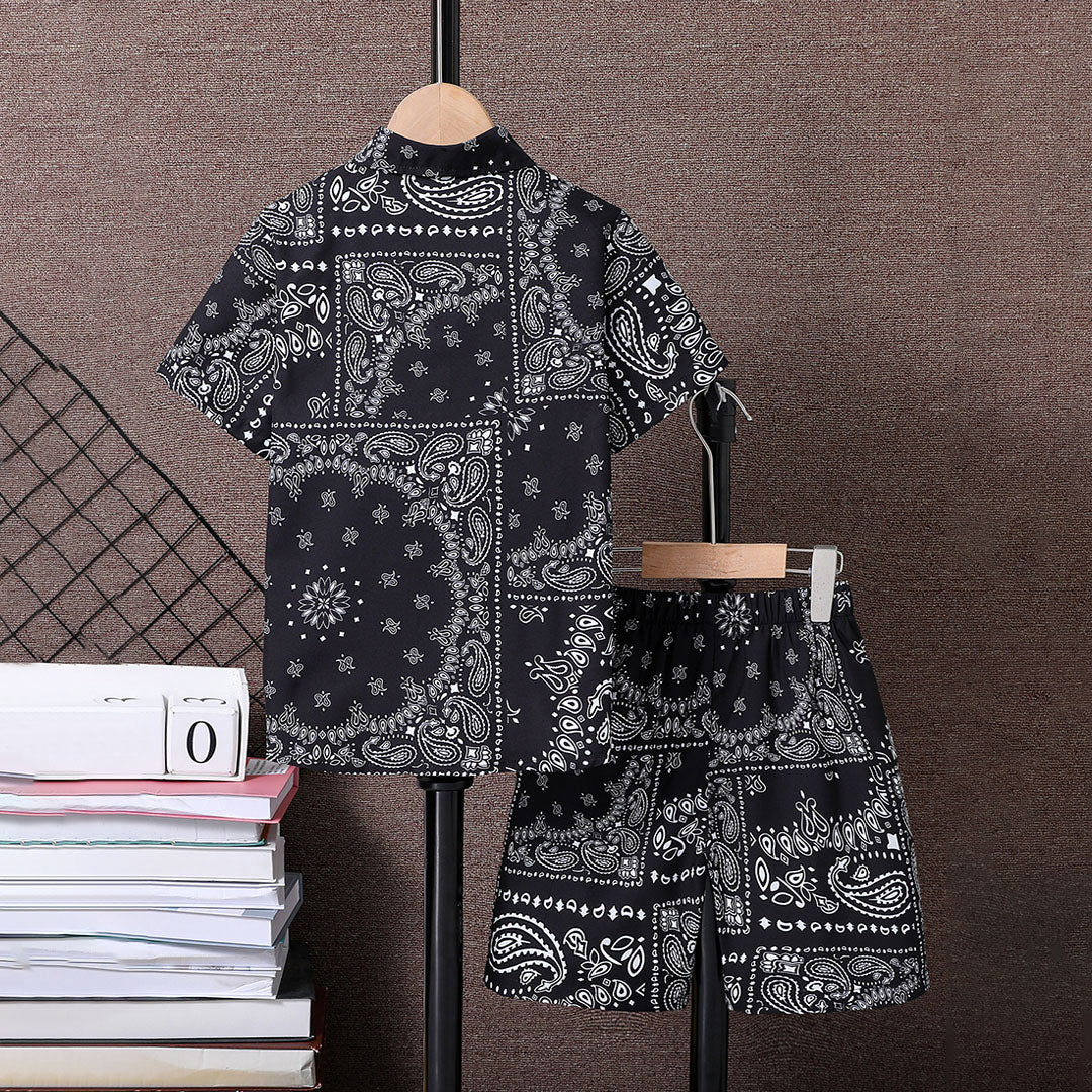 Boys Black Paisley Print Short Sleeve Shirt With Shorts Set 2 pc. Sets