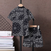 Boys Black Paisley Print Short Sleeve Shirt With Shorts Set 2 pc. Sets