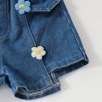 Girls Light Blue Cami Crop Top With Floral Applique Denim Shorts Sets Sets