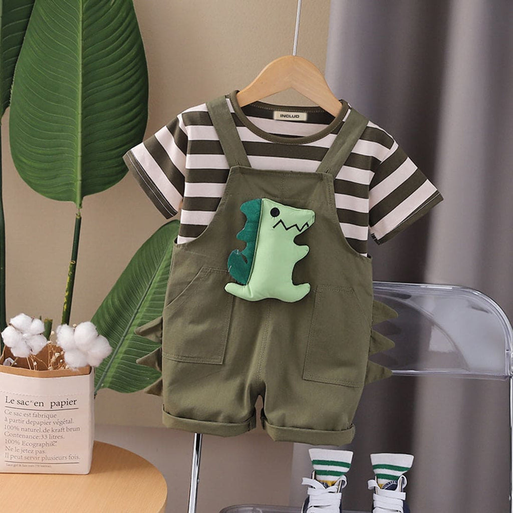 Boys Striped T-Shirt With Toy Applique Dungaree
