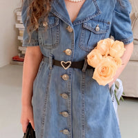 Girls Blue Puff Sleeve Denim Shirt Dress Casual Dresses