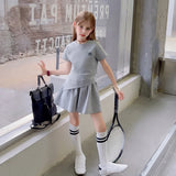 Girls Grey Knitted Top With Flared Skirt Sets