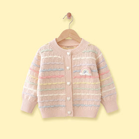 Girls Light Pink Striped Long Sleeve Cardigan Sweaters & Cardigans Light Pink 1-2 Y