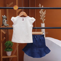 Girls Off White Sun Graphic Printed Top With Denim Flared Skirt Sets 2 pc. Sets