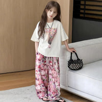 Girls Off White Graphics Oversized T-Shirt With Printed Wide Leg Pant Sets Sets Off White 5-6 Y