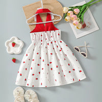 Girls White Strawberry Printed Sleeveless Fit & Flare Dress Casual Dresses